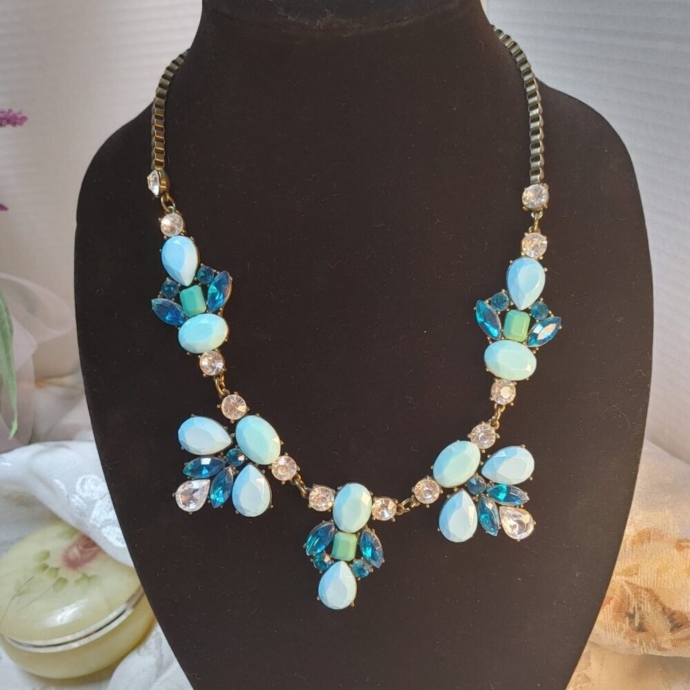 Green and Blue Vintage Style Rhinestone Statement Necklace Rhinestone Statement